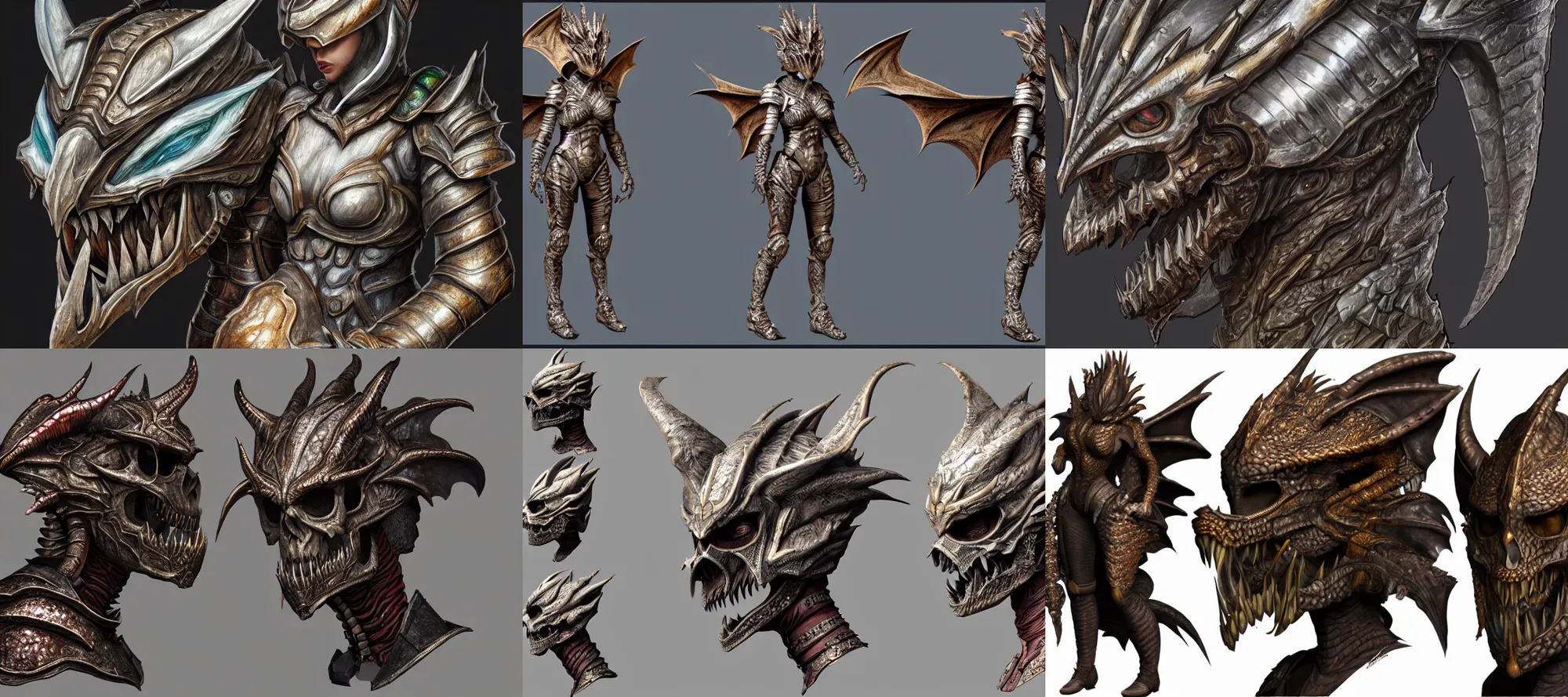 Prompt: hyper detailed substance painted 3 d full body turnaround character portrait of a woman with a pixie cut and dragon inspired armor with a realistically proportioned face in a dragon skull helmet, photorealistic eyes, good value control, smooth, realistic shading, realistic face details, painted texture maps, good colors, illustration, substance painter, ultra realistic, very highly detailed, segmented armor