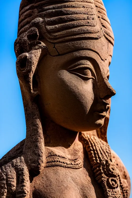 Prompt: photo of the ancient statue of extremely beautiful demon goddess from sumeria, rock art, symmetrical, cinematic, real dlsr photography, sharp focus, 4 k, ultra hd, sense of awe, archeology journal cover