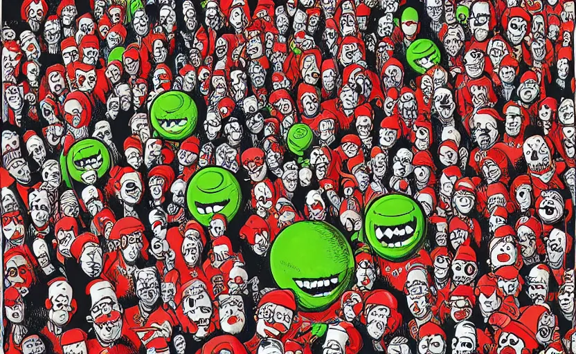 Image similar to a where waldo tennis ball monsters, colorful, digital art, fantasy, magic, chalk, trending on artstation, ultra detailed, professional illustration by basil gogos