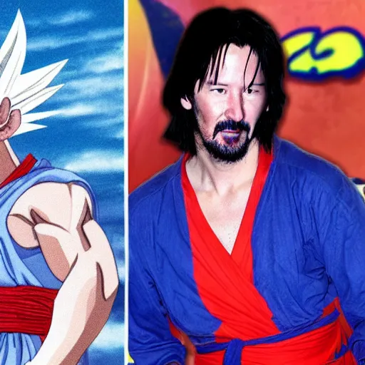 Image similar to keanu reeves as songoku in live action dragon ball movie