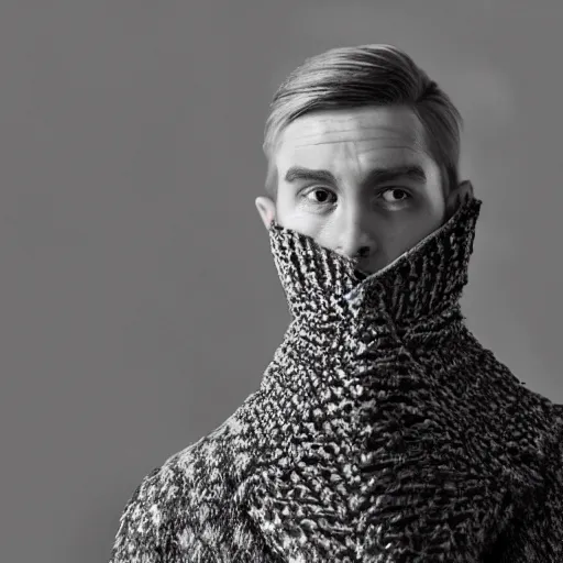 Image similar to An extremely avant-garde surreal portrait, face, highly detailed, intricate elegant editorial photo sharp focus bokeh in sand dunes with and black turtleneck robes and scarf in The Grand Budapest Hotel