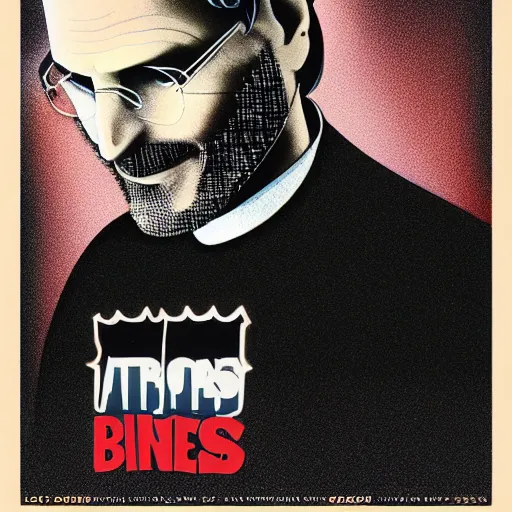 Image similar to steve jobs airbrushed 1 9 8 0 s retro band poster, artstation, ambient occlusion.