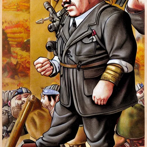 Image similar to Hitler dwarf, super detailed highres paining by Akira Toriyama