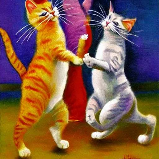 Prompt: cats dancing, Impressionism