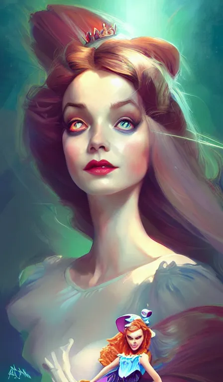 Prompt: illustration of alice from alice in wonder land, portrait, sharp focus, digital art, concept art, dynamic lighting, by anna dittmann 0. 7 5, mark arian 0. 2 5, marc davis 0. 5 5, and sandra chevrier 0. 7 5