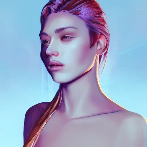 Image similar to high detail portrait of a beautiful woman, vaporwave lighting, concept art, beautiful