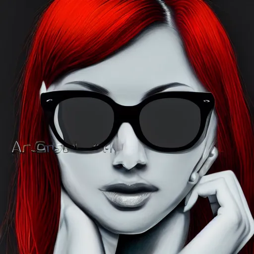 Prompt: portrait of a beautiful woman, glasses, red hair, by artgem