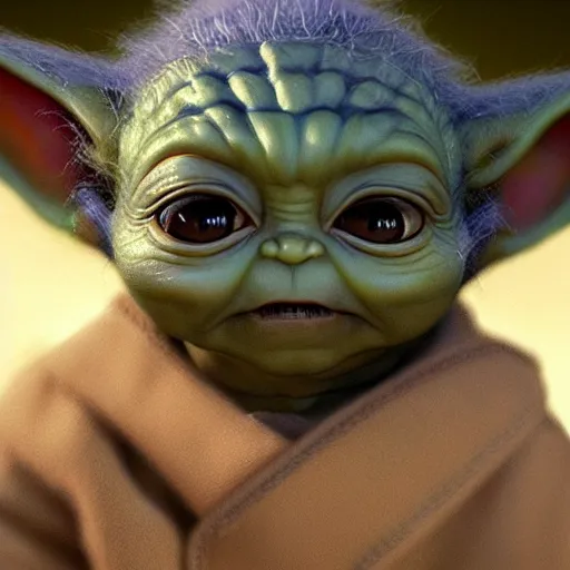 Prompt: photo realistic image of a baby yoda, stunning 3 d render inspired art by istvan sandorfi and greg rutkowski, perfect facial symmetry, realistic, highly detailed attributes and atmosphere, dim volumetric cinematic lighting,