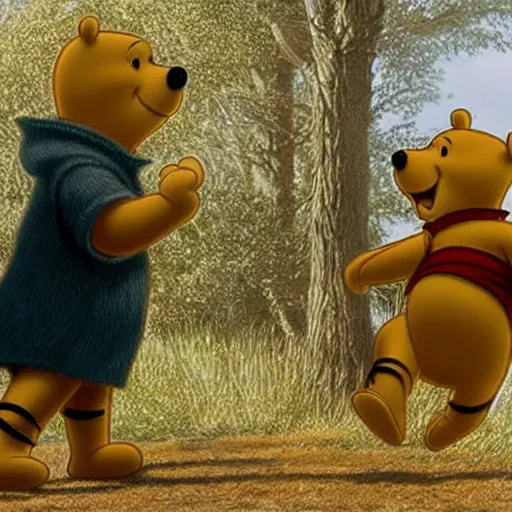 Image similar to A still of Winne the Pooh as Keanu Reeves