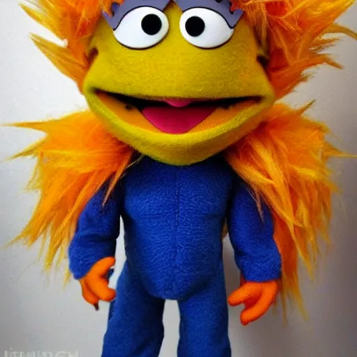 Prompt: super saiyan goku muppet, jim henson