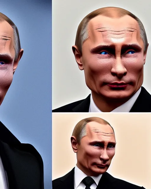 Image similar to vladimir putin in elaborate makeup as a humanoid rabbit person, highly detailed, makeup in the style of rick baker