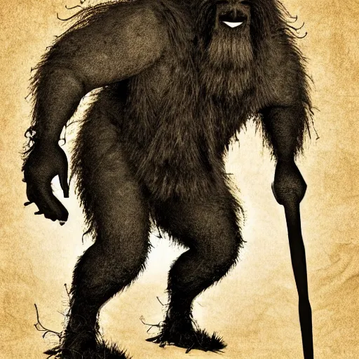 Prompt: hairy beast with club, swamp, richard kane - ferguson, sepia tone, digital illustration