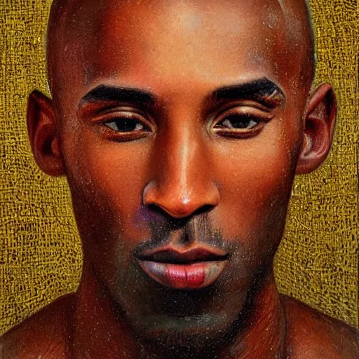 Image similar to portrait of kobe bryant with detailed, textured skin and piercing eyes, by nikolay makovsky