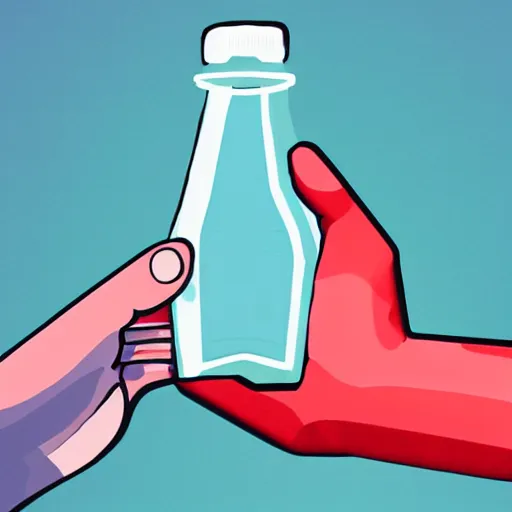 Prompt: an animated hand holding a bottle of water