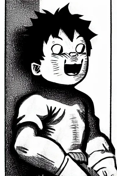 Image similar to attractive salvage little boy in lion suit, black and white artwork made by kentaro miura and yoshihiro togashi