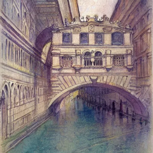 Image similar to the bridge of sighs in the style of vrubel, watercolor, pastel colors