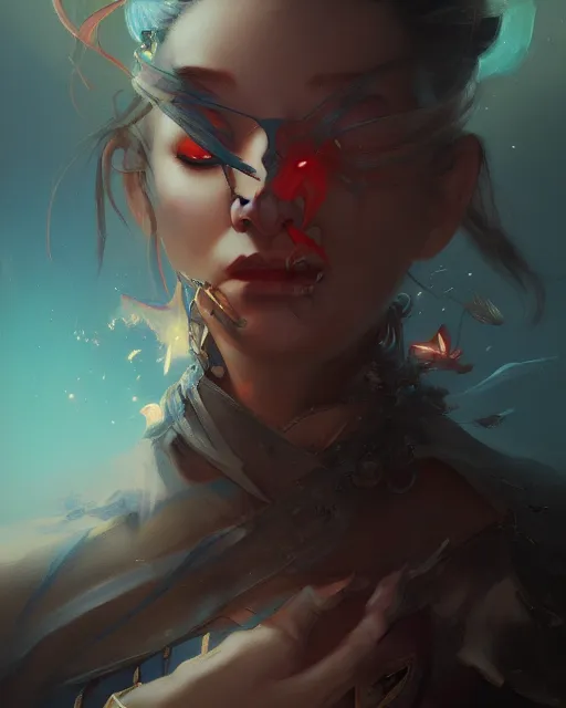 Prompt: character portrait of illusion, by Peter Mohrbacher, Mark Brooks, Jim Burns, Marina Abramović, Wadim Kashin, Greg Rutkowski, trending on Artstation