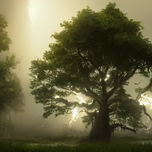 Prompt: half tree, half lightening, beautiful, trending on artstation, 4k, hyperrealistic, focused, extreme details, unreal engine 5, cinematic, masterpiece, high resolution, detailed