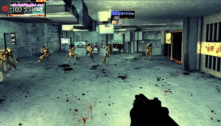 Prompt: 1990 Video Game Screenshot, Anime Neo-tokyo Cyborg bank robbers vs police, Set inside of the Bank, Open Bank Vault, Multiplayer set-piece Ambush, Tactical Squads :10, Police officers under heavy fire, Police Calling for back up, Bullet Holes and Realistic Blood Splatter, :10 Gas Grenades, Riot Shields, Large Caliber Sniper Fire, Chaos, Akira Anime Cyberpunk, Anime Machine Gun Fire, Violent Action, Sakuga Gunplay, Shootout, :14 Anime Cel Shaded style:19 , Inspired by Intruder :10 Created by Katsuhiro Otomo + Capcom: 19,