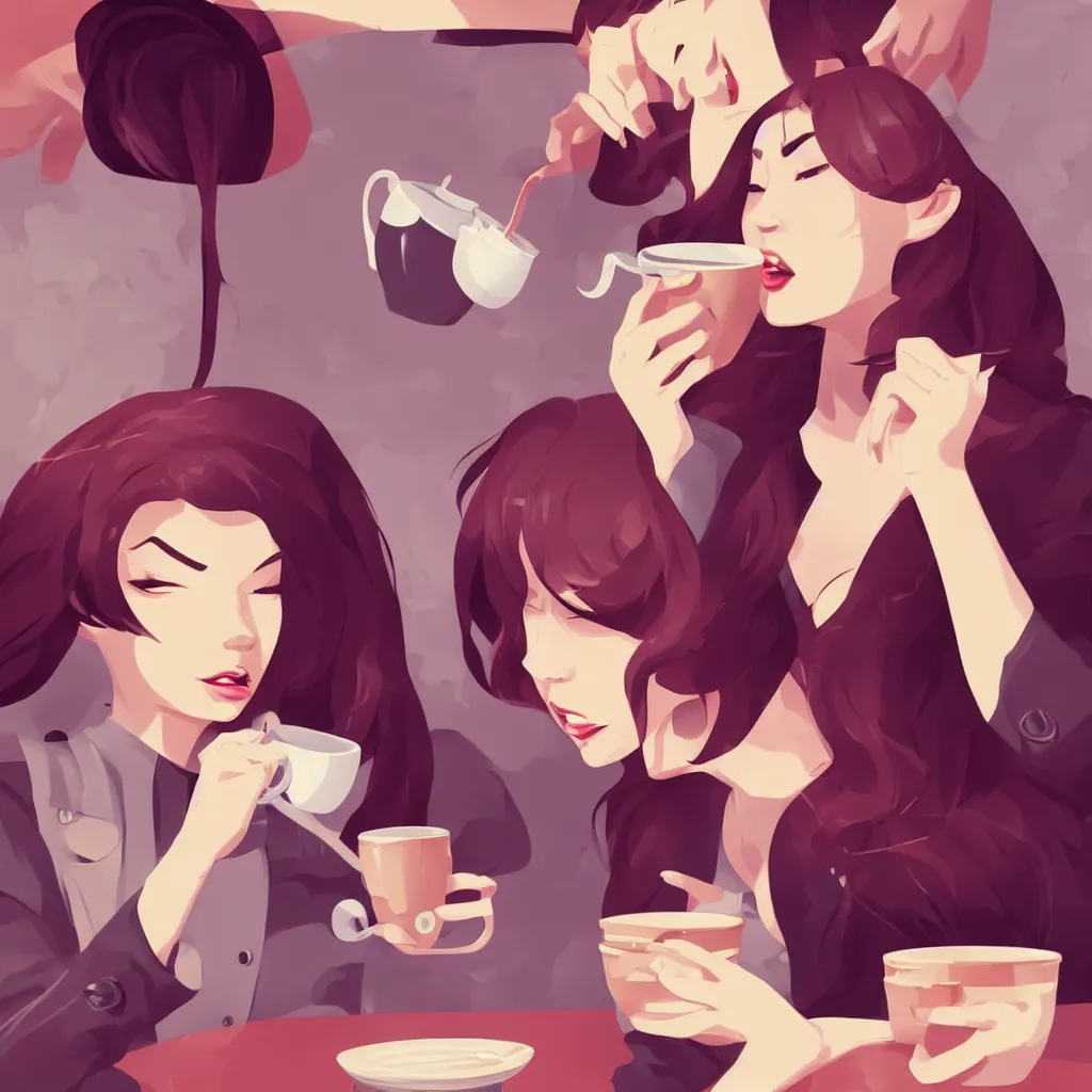 Image similar to young woman drinking coffee, clean cel shaded vector art. shutterstock. behance hd by lois van baarle, artgerm, helen huang, by makoto shinkai and ilya kuvshinov, rossdraws, illustration