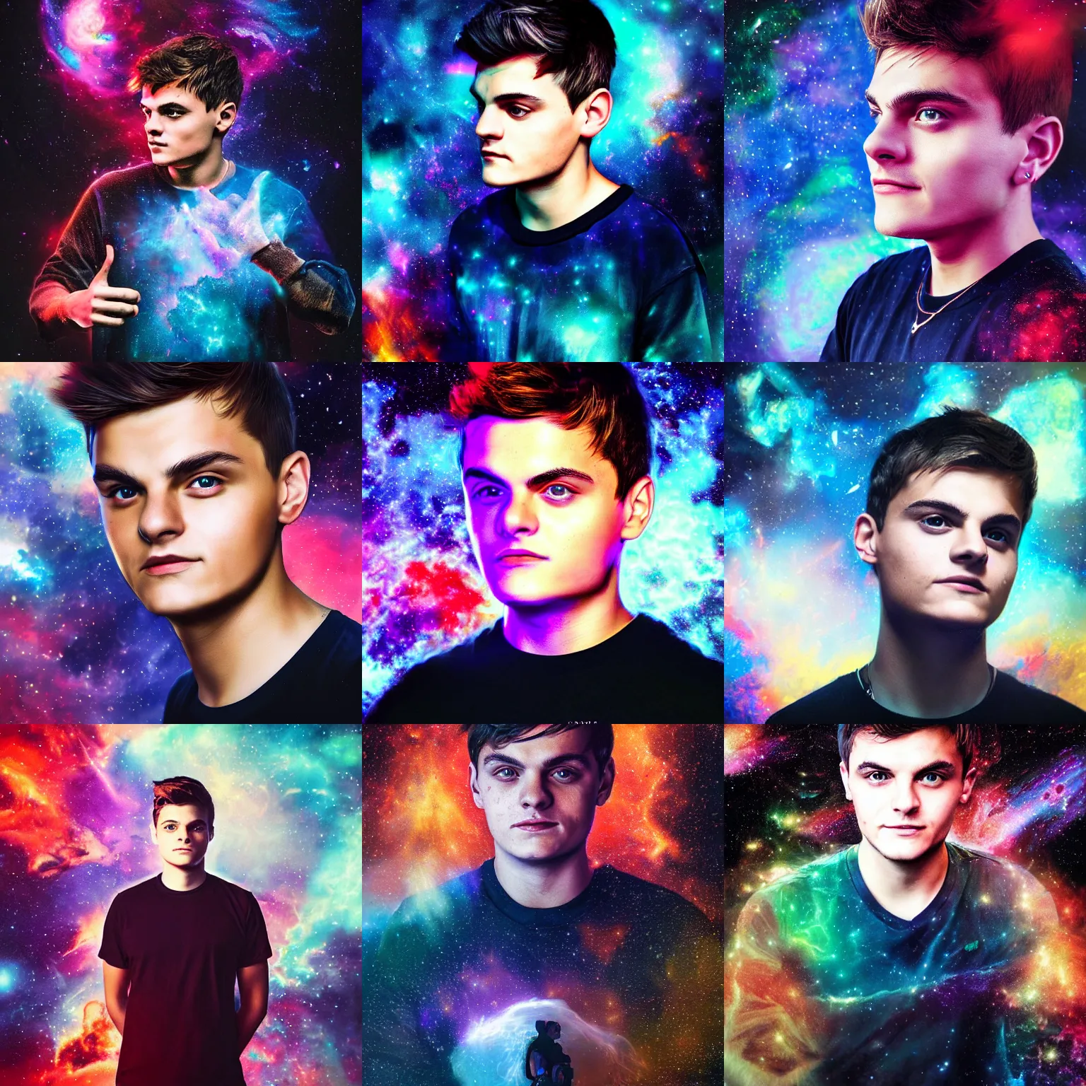 Prompt: portrait of Martin Garrix in the space with nebulae, realistic painting, classical painting, high definition, digital art, dramatic lighting, matte painting, very detailed, realistic