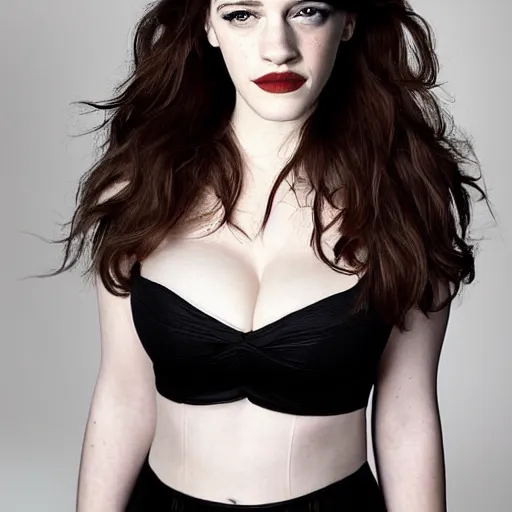 Image similar to a woman who is a genetic combination of kat dennings and emma watson face and upper - body focus