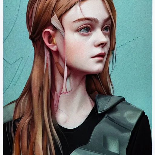 Prompt: Elle Fanning in Halo 2 and ODST picture by Sachin Teng, asymmetrical, dark vibes, Realistic Painting , Organic painting, Matte Painting, geometric shapes, hard edges, graffiti, street art:2 by Sachin Teng:4