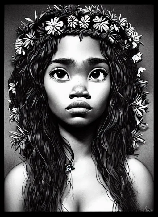 Prompt: highly detailed portrait of moana, photographic realistic background, by jose torres, by royal jafarov, by dustin hobert, by joe fenton, by kaethe butcher, trending on instagram, award winning details