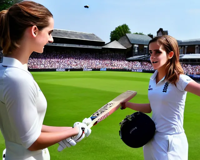 Image similar to emma watson opens the batting for england at lord's cricket ground, sports photography, 4 k