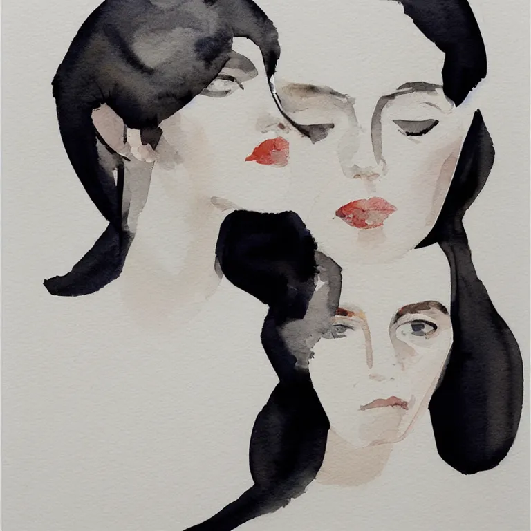 Prompt: beautiful face woman, grey, colorless and silent, watercolor portraits by Luke Rueda Studios and David downton