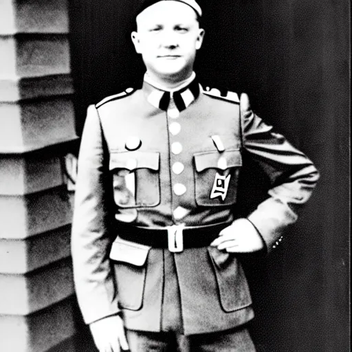 Image similar to Justin Truedau wearing a nazi uniform, colorized