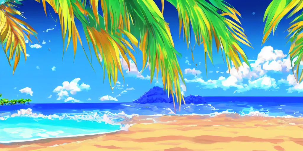 Prompt: anime beach resort background, award - winning digital art