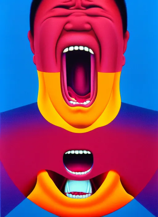 Image similar to insight of a men screaming by shusei nagaoka, kaws, david rudnick, airbrush on canvas, pastell colours, cell shaded!!!, 8 k