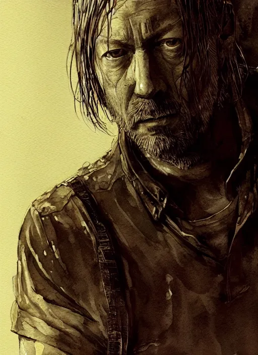 Image similar to portrait, Tom Yorke in the Last of US universe, watercolor, dramatic lighting, cinematic, establishing shot, extremely high detail, foto realistic, cinematic lighting, pen and ink, intricate line drawings, by Yoshitaka Amano, Ruan Jia, Kentaro Miura, Artgerm, post processed, concept art, artstation, matte painting, style by eddie mendoza, raphael lacoste, alex ross