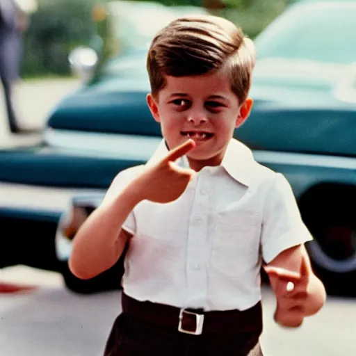 Image similar to jfk with a gen z zoomer haircut curly fade throwing up gang signs