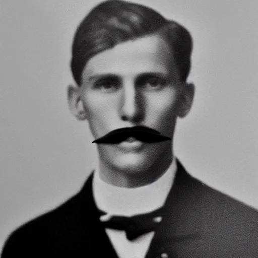 Image similar to A photograph portrait of Jerma985 with short hair and a pencil thin mustache in the early 1910s, taken in the early 1910s, grainy, taken on a early 1900s Kodak Camera, realistic, hyperrealistic, very realistic, highly detailed, very detailed, extremely detailed, detailed, digital art, trending on artstation