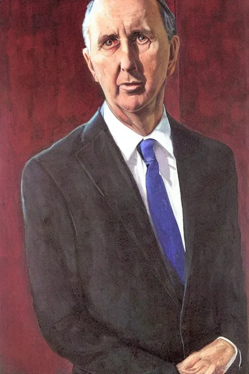 Prompt: “portrait of former Australian prime minister Paul Keating, in expensive Italian suit, by Robert McGinnis”