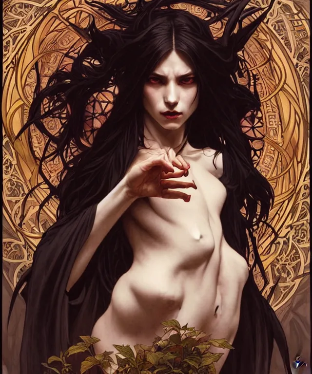 Prompt: a powerful angry demon witch, portrait, intricate, elegant, highly detailed, smooth, sharp focus, art by artgerm and greg rutkowski and alphonse mucha
