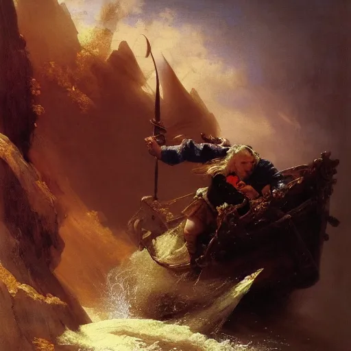 Prompt: art by ivan aivazovsky and syd mead and moebius and gaston bussiere and roger dean and pieter claesz and paul delaroche and alma tadema and aelbert cuyp and willem claesz, live action, a fantasy cinematic close up shot of a dwarf berserker firghting, warhammer, dnd, last stand