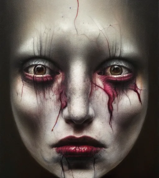 Image similar to portrait, stranger psycho by eugene von bruenchenhein, peter lindbergh, sam spratt, michael page, alyssa monks, julie heffernan, glenn brown, naoto hattori, brian froud, nicola samori, paolo roversi, kilart, 8 k, hyper detailed, hyper realism, acrylic paint, surrealism, smooth, sharp focus.