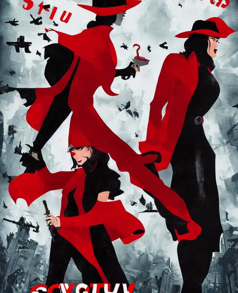 Prompt: gritty grimdark reboot of carmen sandiego, movie poster