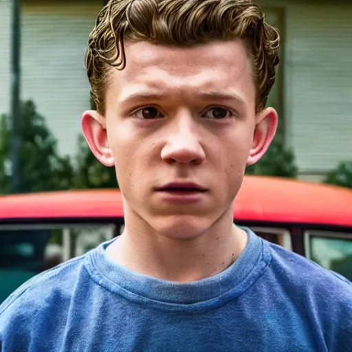 Prompt: a film still of tom holland in stranger things, highly intricate, highly realistic