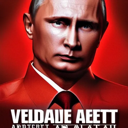 Image similar to vladimir putin in'red alert 3 poster art'' red alert 3 cover art'' red alert box art'