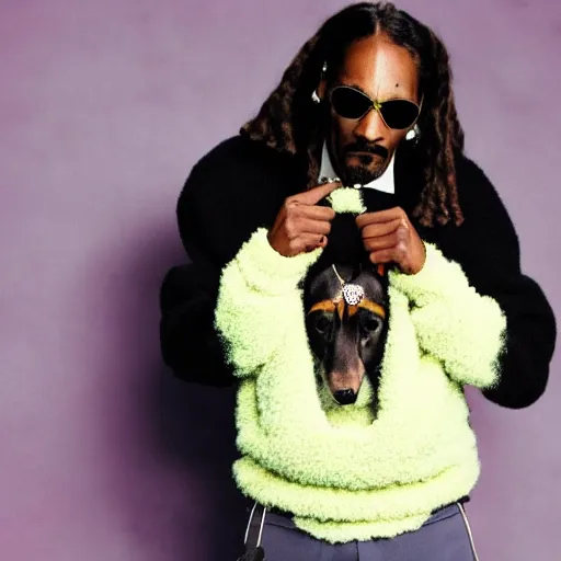 Prompt: a snoop dogg wearing a fuzzy sweater, high resolution photo