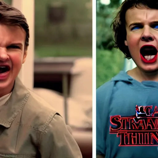 Image similar to stranger things with screaming Tom Cruise acting out each character, 8k, cinematic, photorealistic