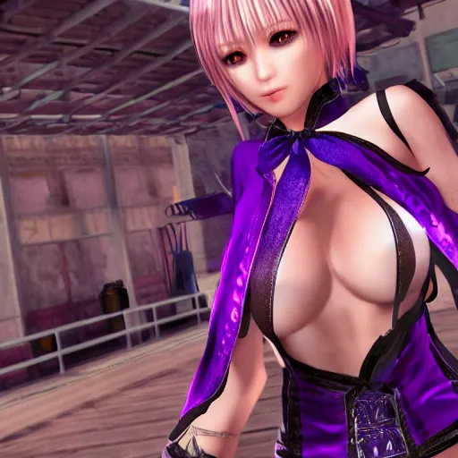 Prompt: portrait of ayane in dead or alive video game team ninja on the playa