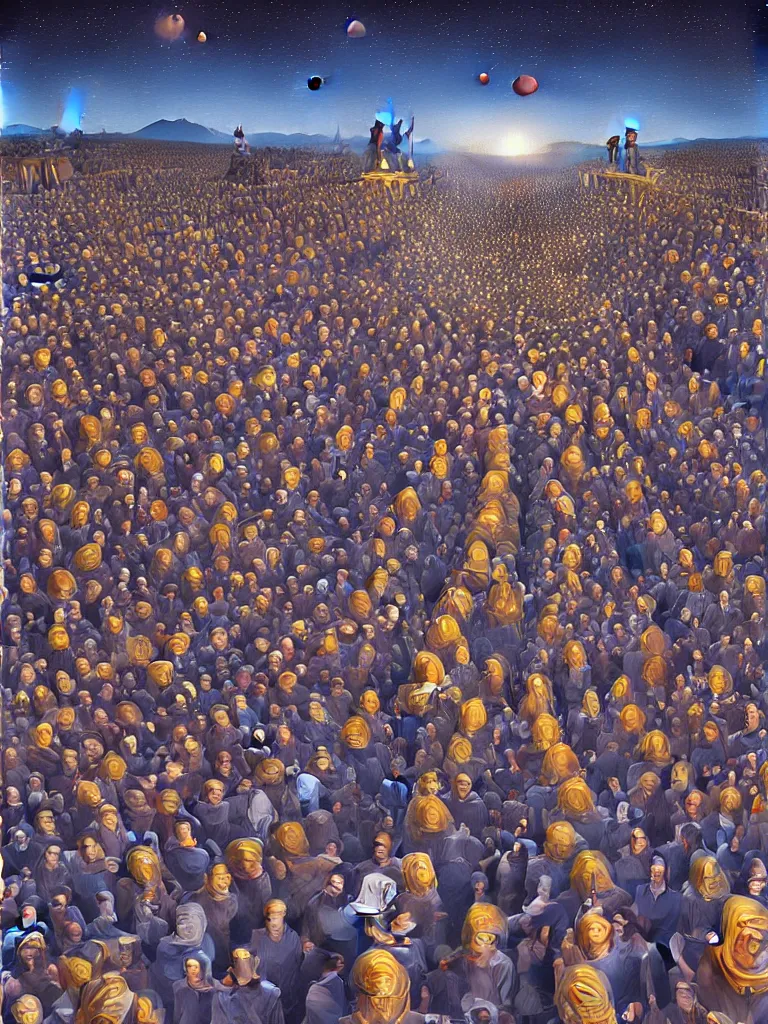 Image similar to A crowded street extending into the night sky, matte painting by Rob Gonsalves, in the style of Salvador Dalí, surrealism, magic realism, optical illusion art