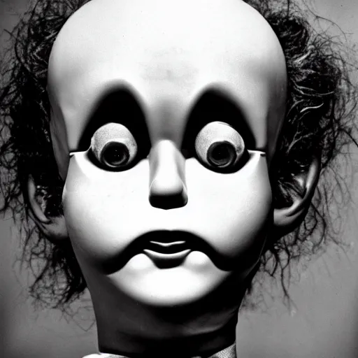 Prompt: ultra high detailed stunning portrait of a ventriloquist dummy in eraserhead, scary, horrifying, creepy