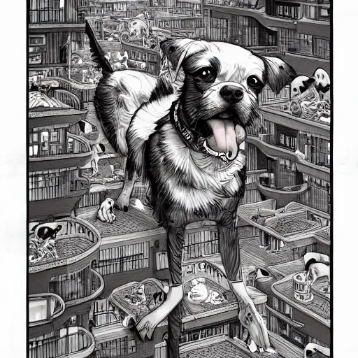 Image similar to crazy dog apartments, extremely detailed, sharp focus, wide view, full body shot, smooth, digital illustration, by james jean, by rossdraws, frank franzzeta, mcbess, sakimichan