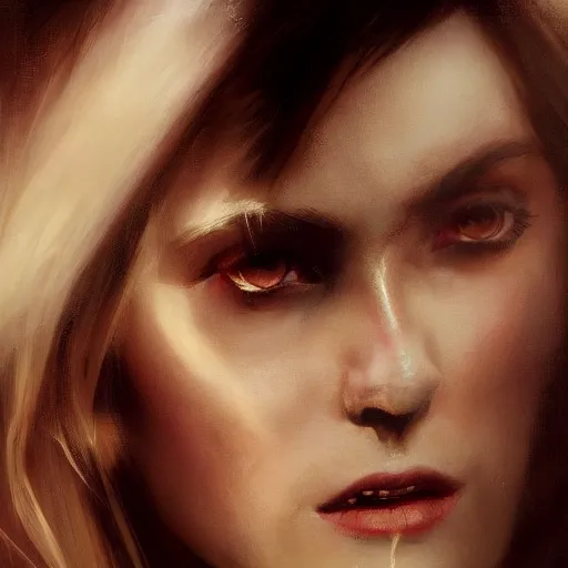 Prompt: beautiful close up portrait vampire, elegant, detailed. epic cinematic hyperrealism masterpiece. realistic poster with shaded lighting by craig mallismo, artgerm, jeremy lipkin and michael garmash, unreal engine, radiant light, detailed and complex environment, digital art, art station trends, detailed faces, detailed eyes